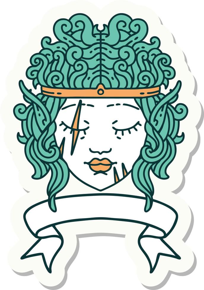 sticker of a elf barbarian character face with banner vector