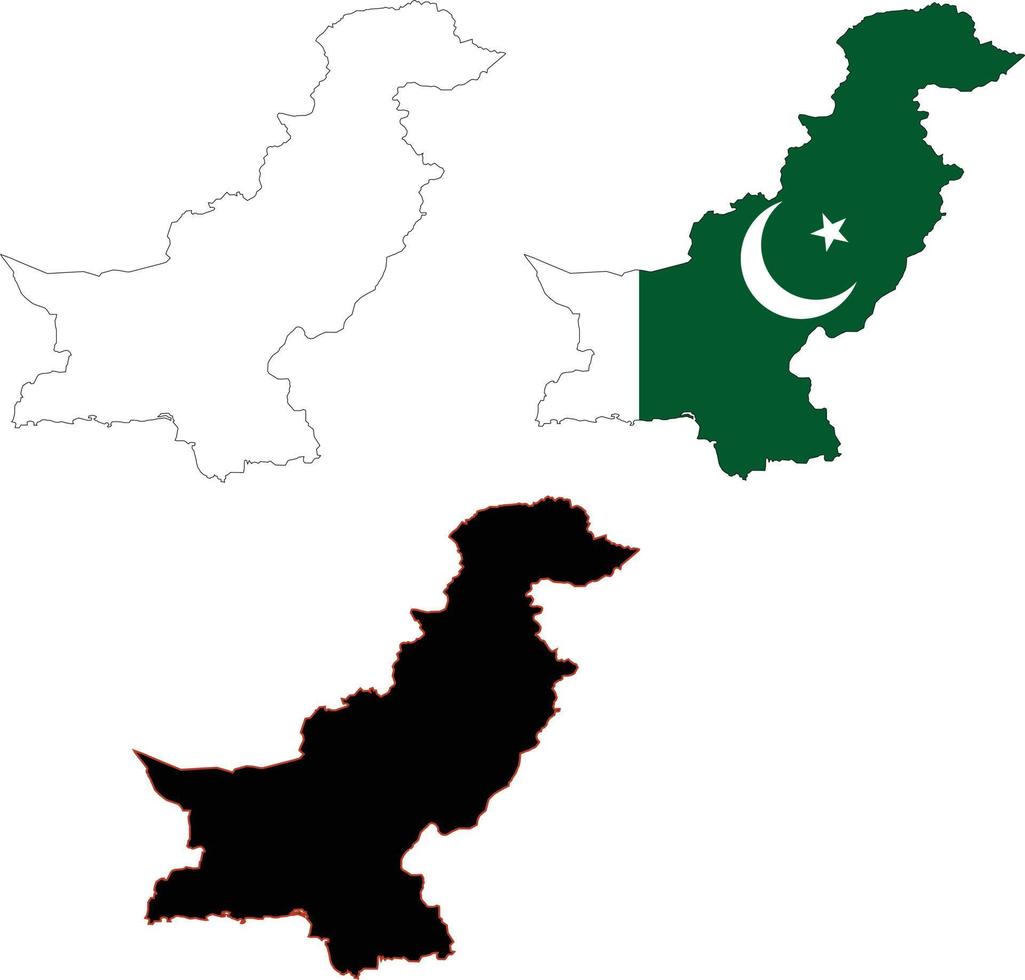 Mapa de Pakistán sobre fondo blanco. mapa de pakistán con signo de bandera. esquema del mapa de pakistán. estilo plano vector