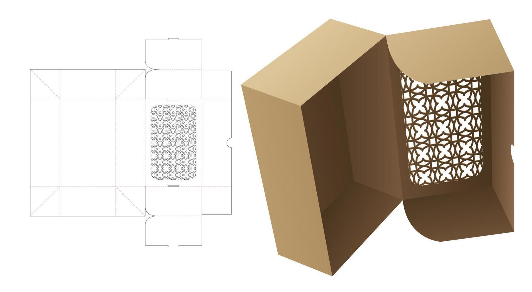 caja plegable de cartón con plantilla troquelada de patrón de lujo estampado y maqueta 3d vector