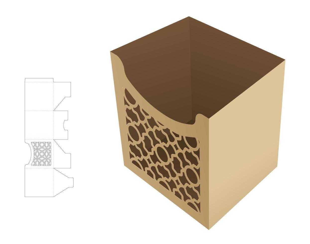 bowl box with stenciled luxury pattern die cut template and 3D mockup vector