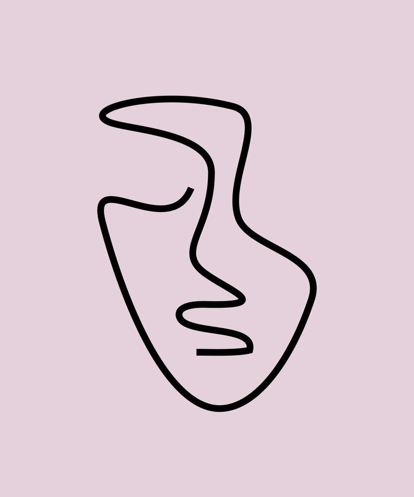 face one line. mask illustration minimalism. linear drawing silhouette face. portrait - amazing art vector