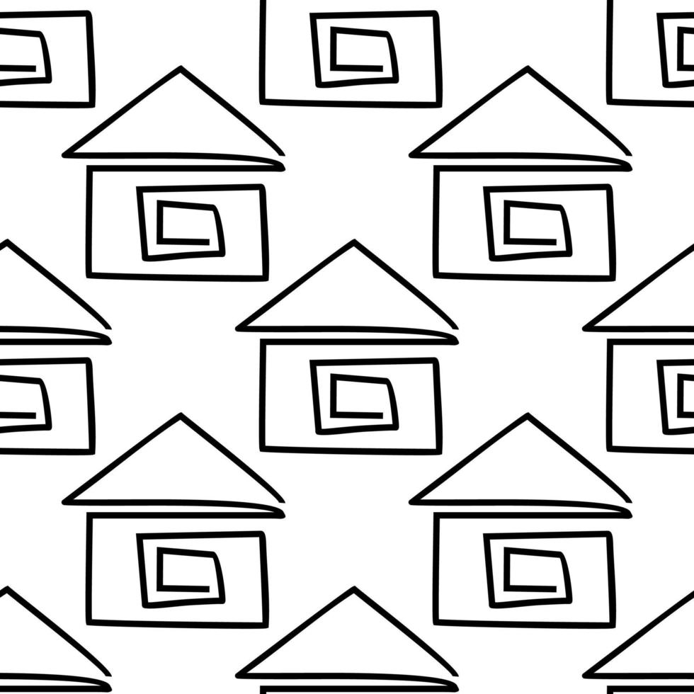 house one line. seamless pattern black and white. stylized house. housing. wallpaper construction vector