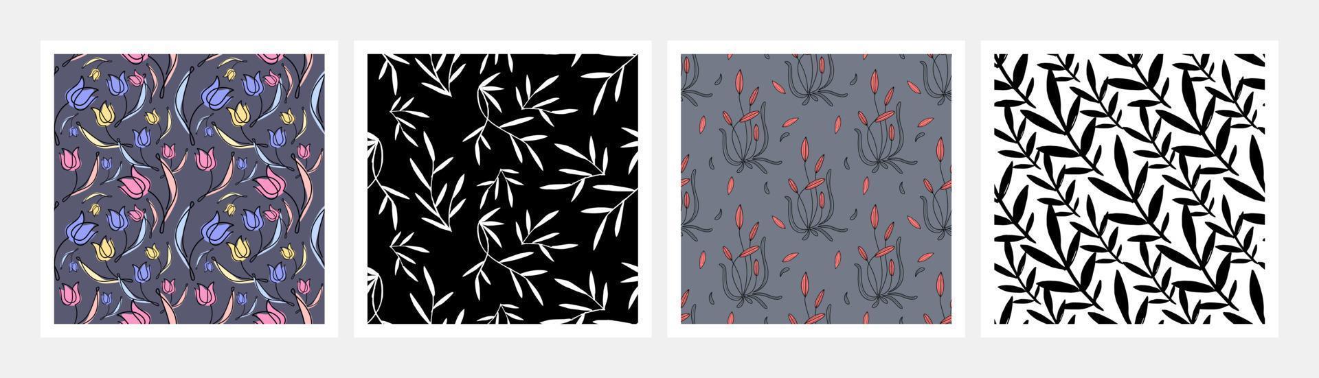 patterns twigs ornament. simple stylish backgrounds in flat style. branches, flowers - vector illustration set. seamless pattern vegetable collection. selection wallpaper decor interior