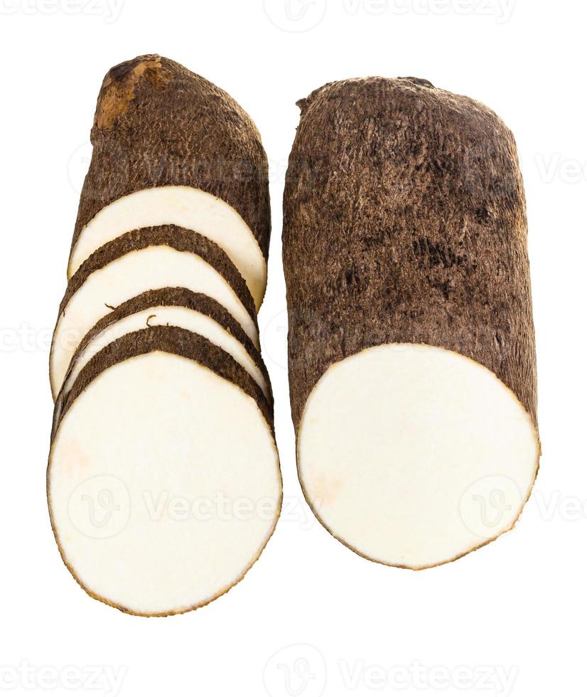 front view of sliced tuber of african yam isolated photo