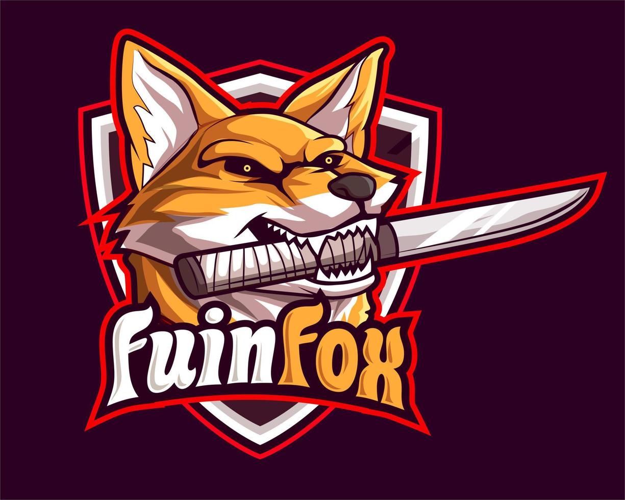 fox bite knife fuinjutsu mascot  logo illustration vector