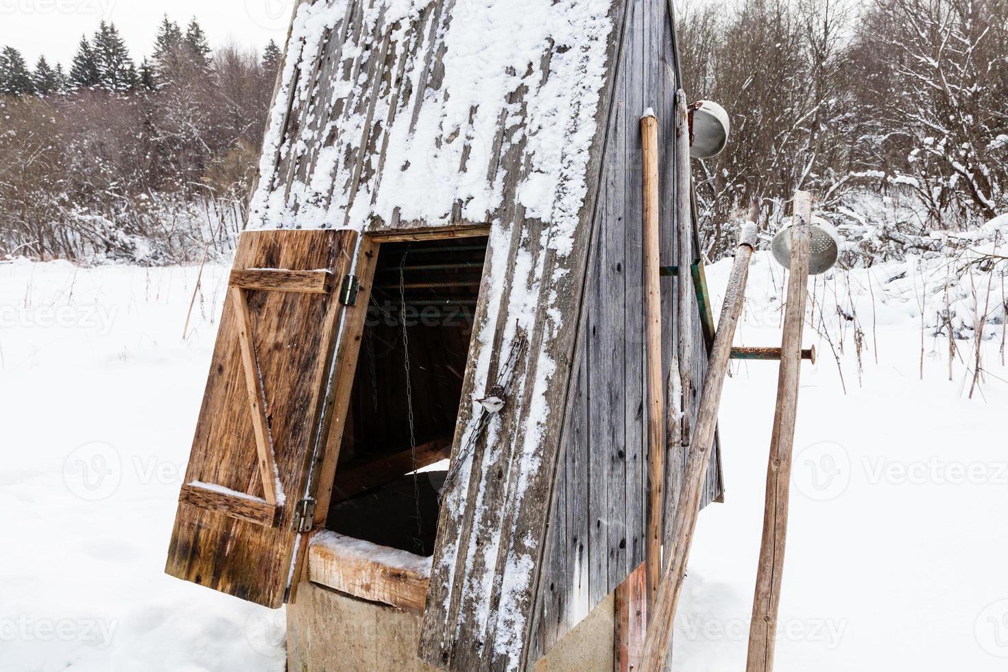 open well at the edge of the forest in village photo