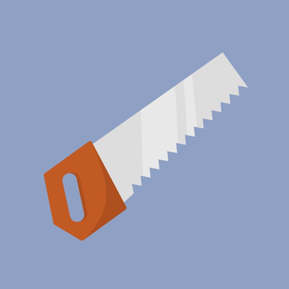 hand saw flat icon with wooden handle on blue background vector