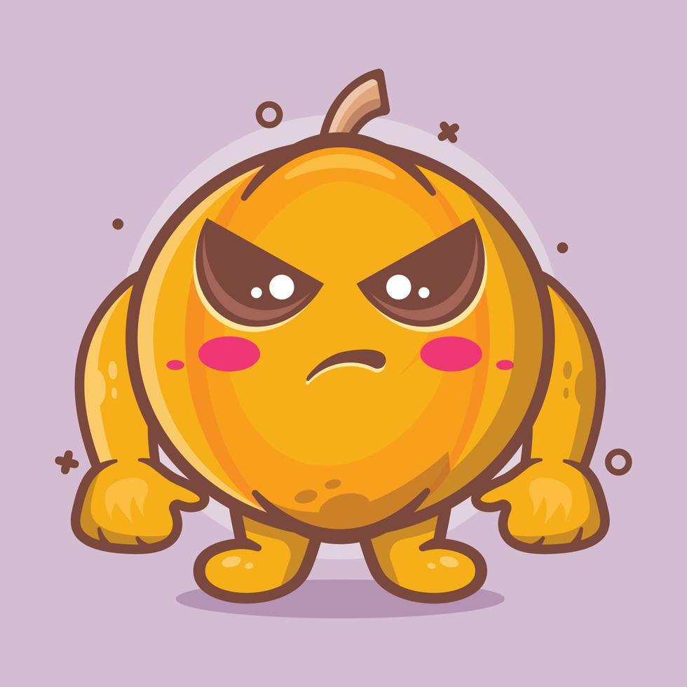 serious pumpkin fruit character mascot with angry expression isolated cartoon in flat style design vector