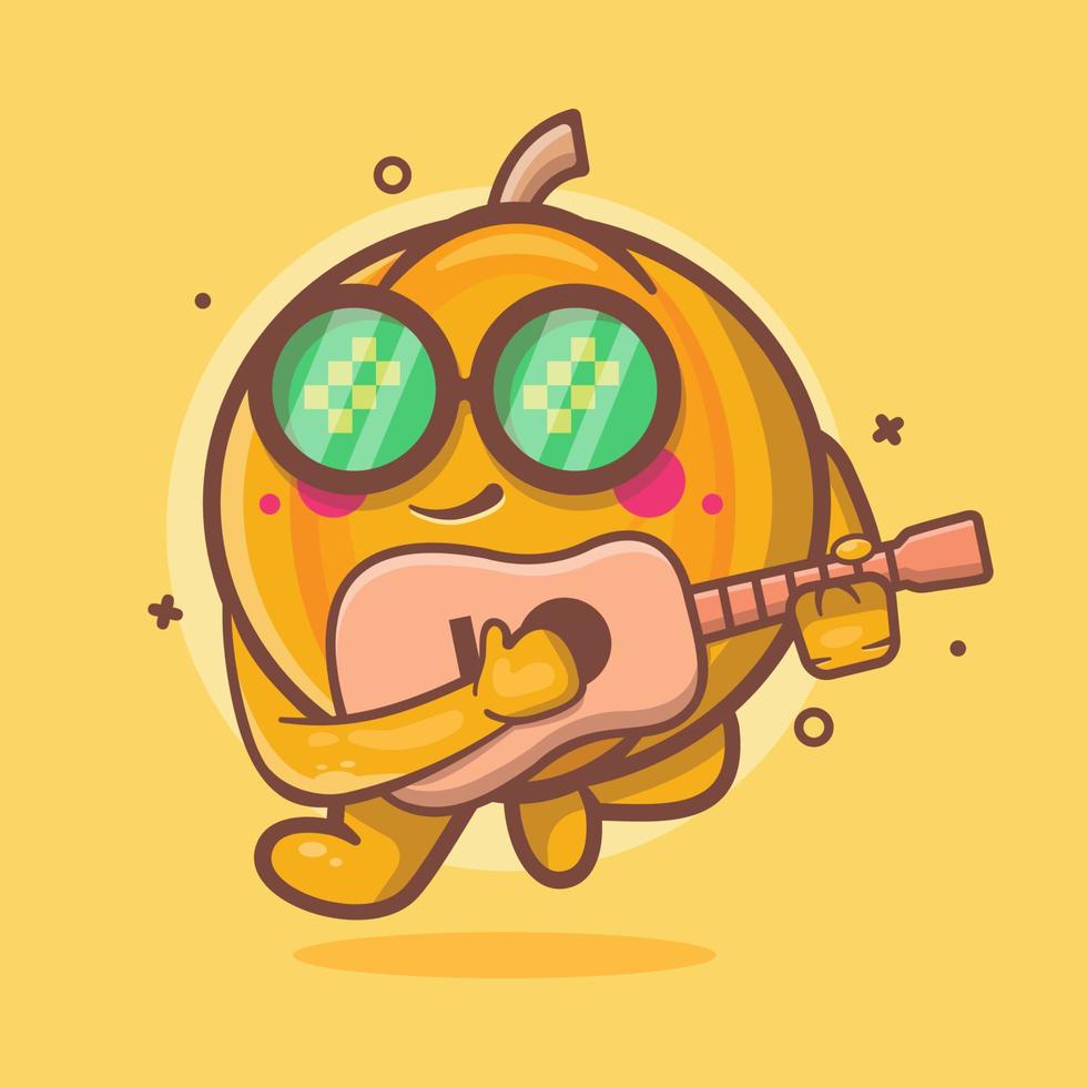 mascota de personaje de fruta de calabaza fresca tocando guitarra dibujos animados aislados en diseño de estilo plano vector