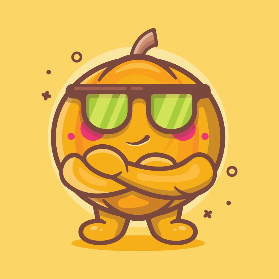 cute pumpkin fruit character mascot with cool expression isolated cartoon in flat style design vector