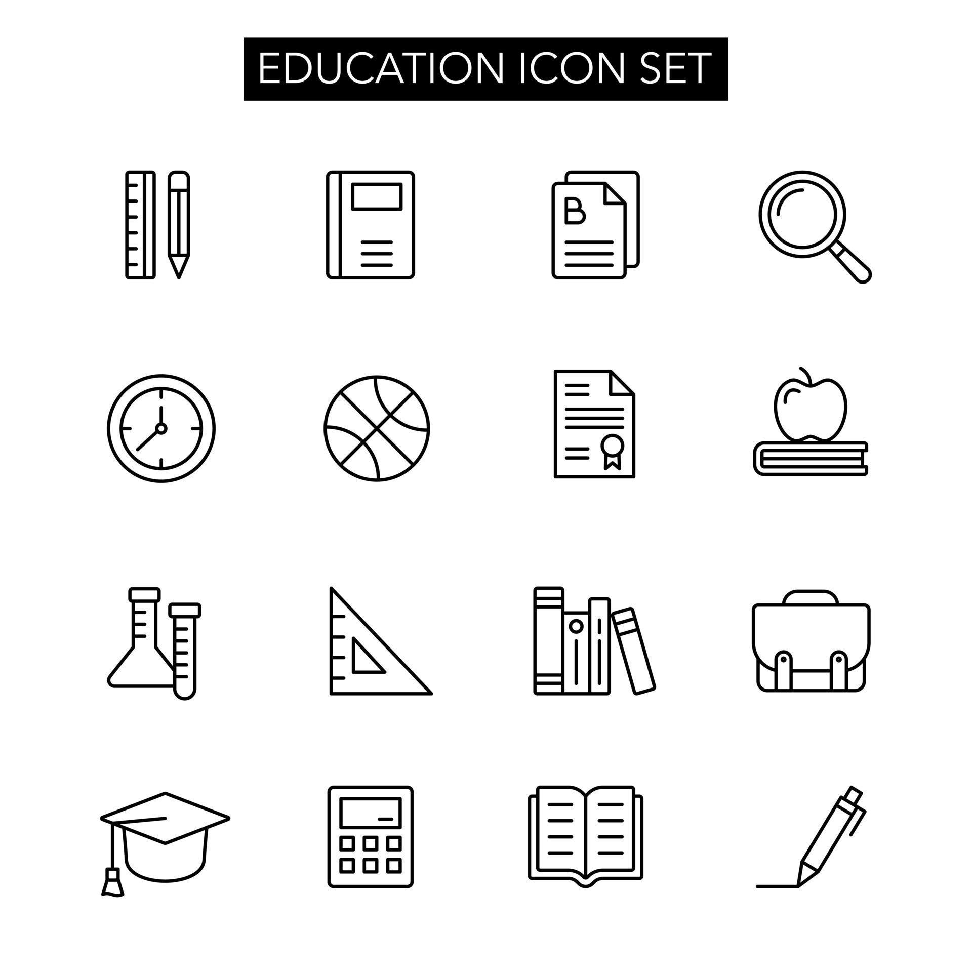 Education icon set in simple outline style. Suitable for design element ...