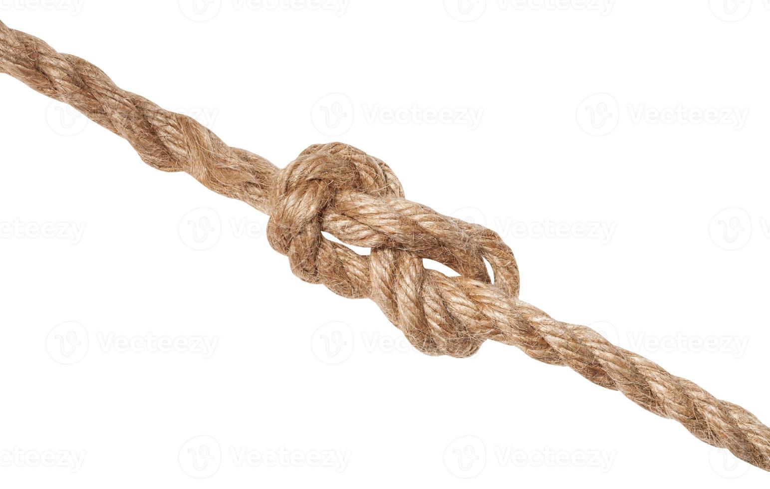 figure-eight knot tied on jute rope isolated photo