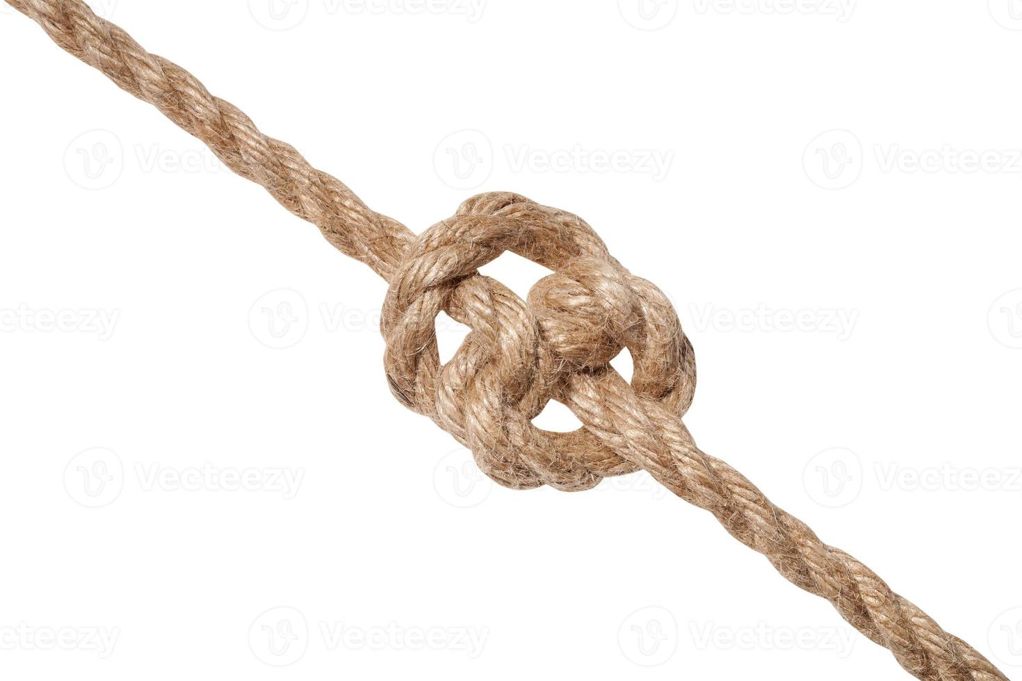 deadeye knot tied on thick jute rope isolated photo