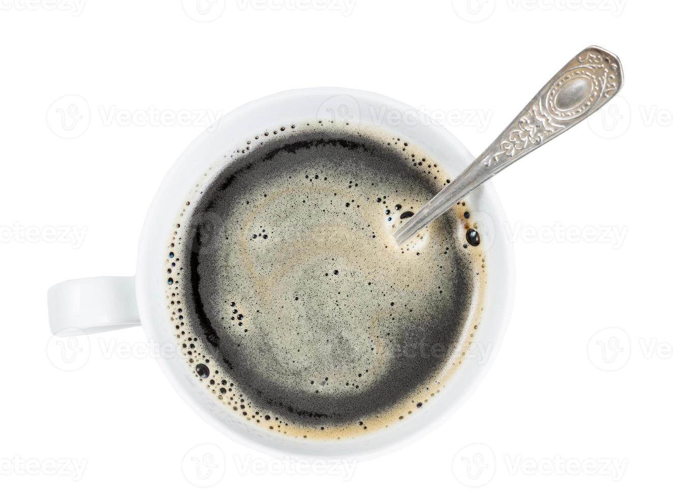 top view of chicory root tea in cup with spoon photo