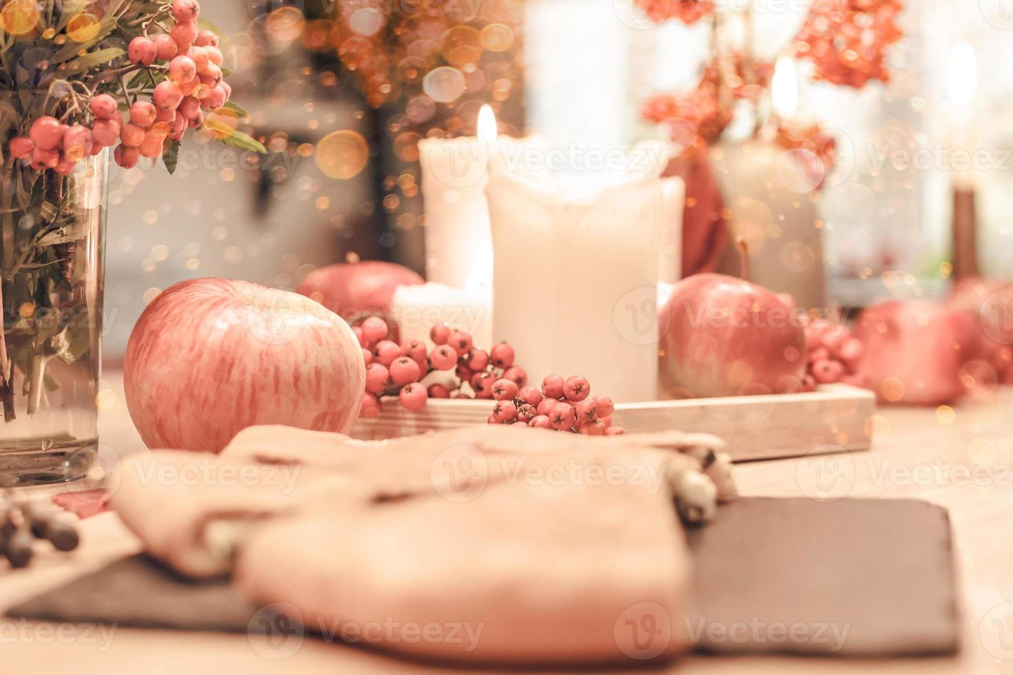 Fall table decor for Holiday Thanksgiving dinner photo