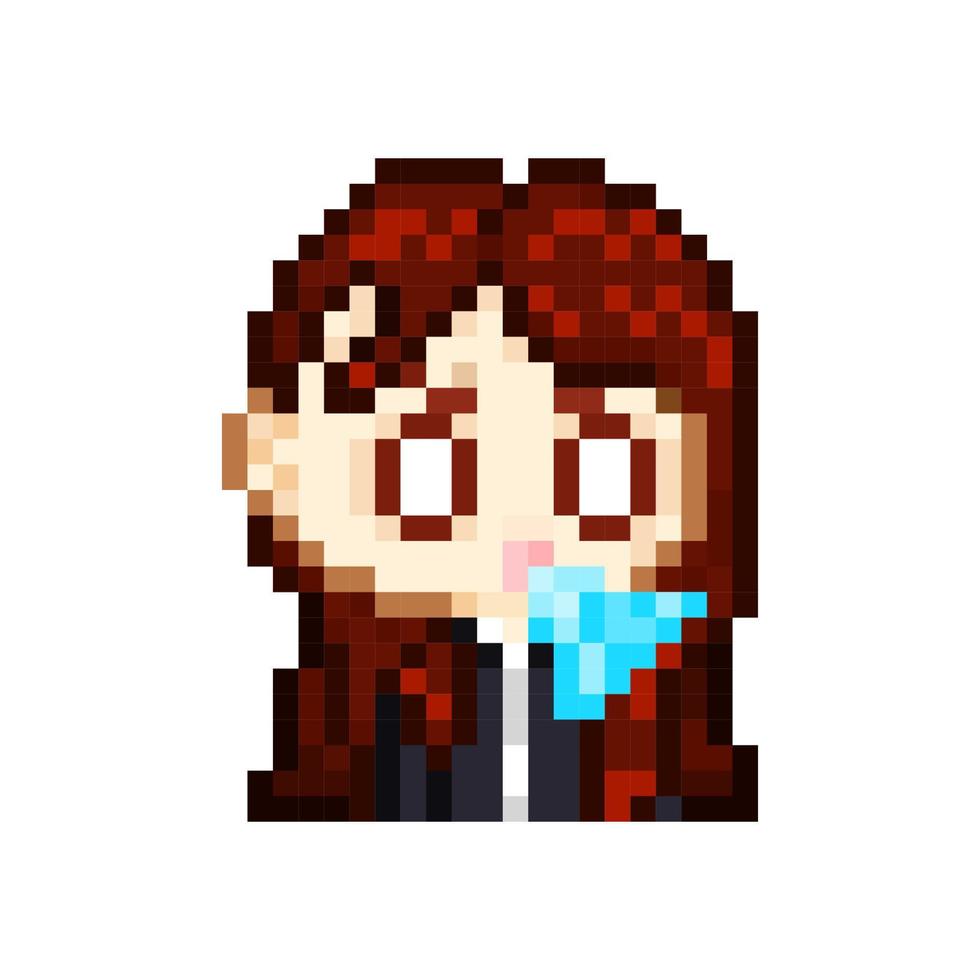 pixel art style, old videogames style, retro style 18 bit cute chibi female office worker with shock expression for twitch or discord vector