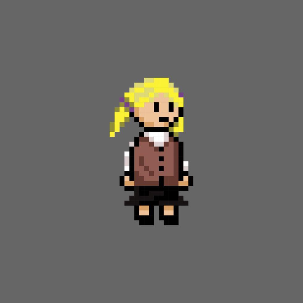 pixel art style, old videogames style, retro style 18 bit blonde twintail girl with uniform vector