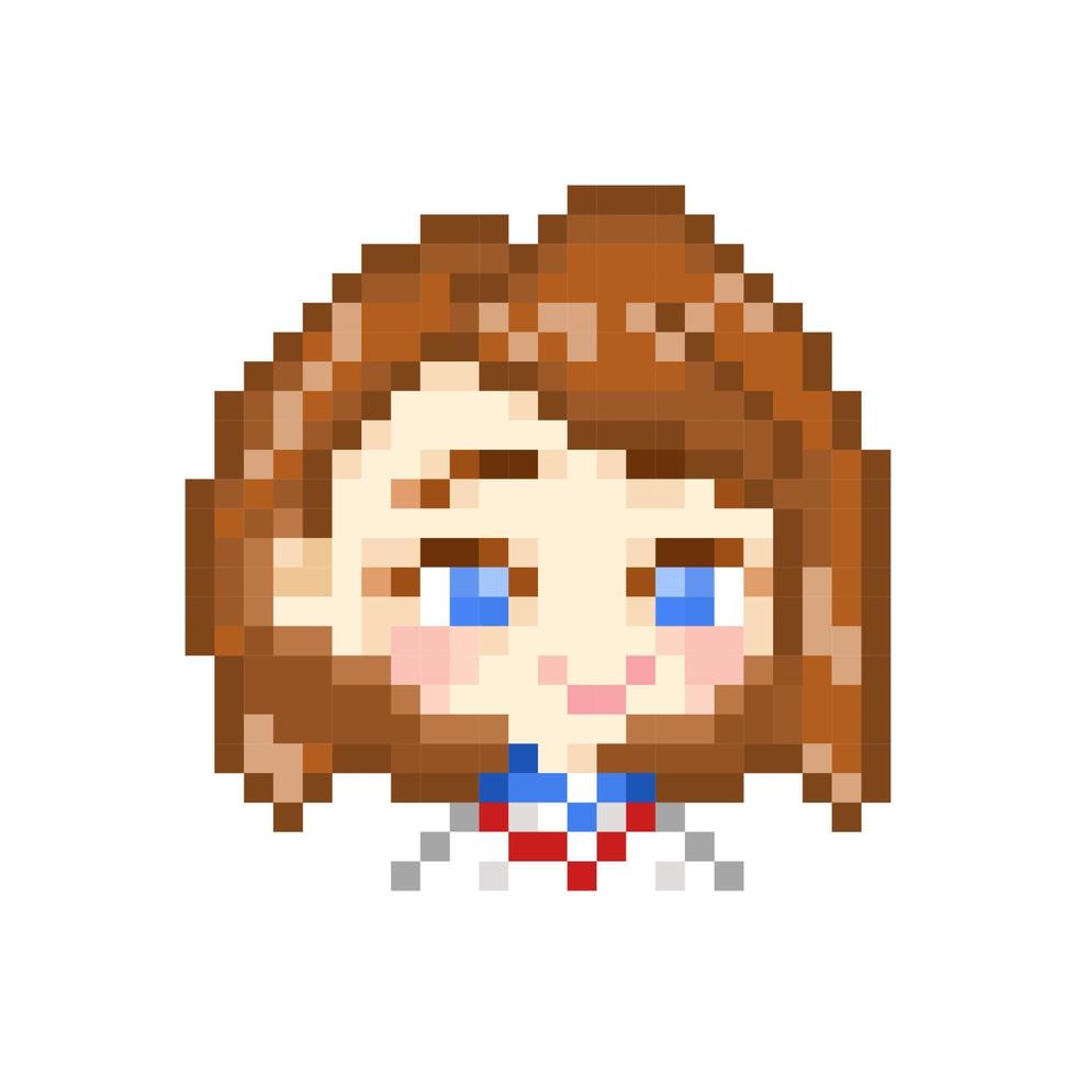 estilo de arte de píxeles, estilo de videojuegos antiguos, estilo retro de 18 bits, chibi high school girl emote sonrisa para discordia o contracción vector