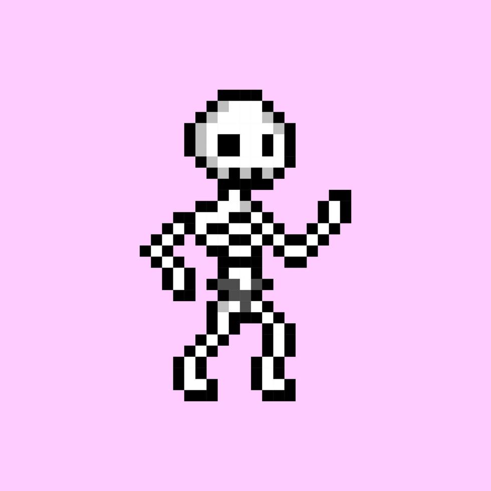 pixel art style, old videogames style, retro style 18 bit skeleton vector