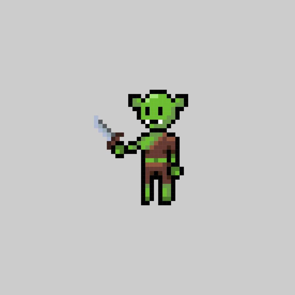 pixel art style, old videogames style, retro style 18 bit goblin with knife vector