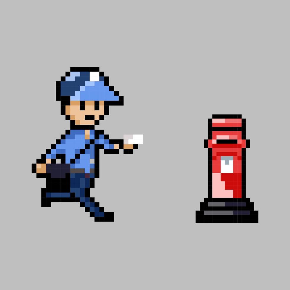 pixel art style, old videogames style, retro style 18 bit postman send mail to mailbox vector