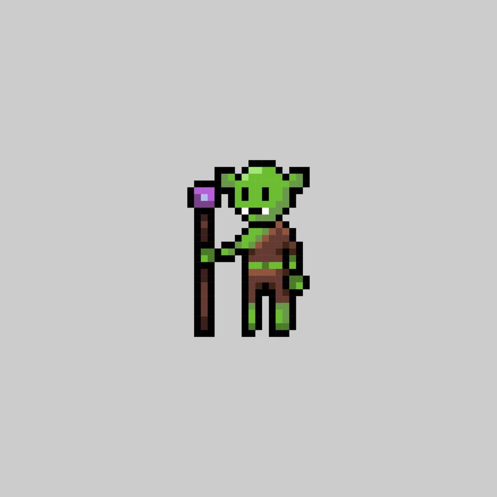 pixel art style, old videogames style, retro style 18 bit mage goblin vector