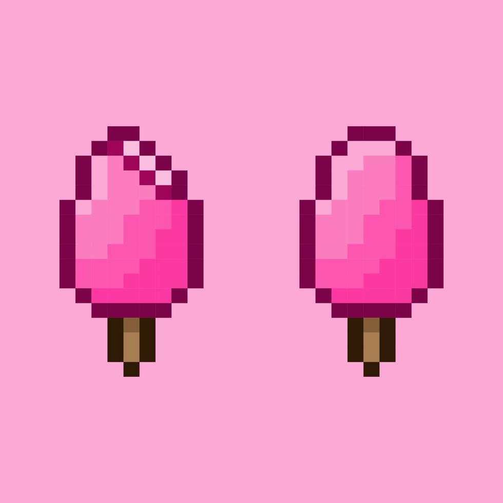 pixel art style, 18 bit style double ice cream strawberry stick vector