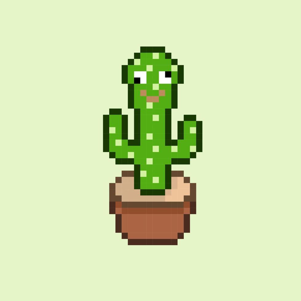pixel art style, 18 bit style cactus in the pot toy vector