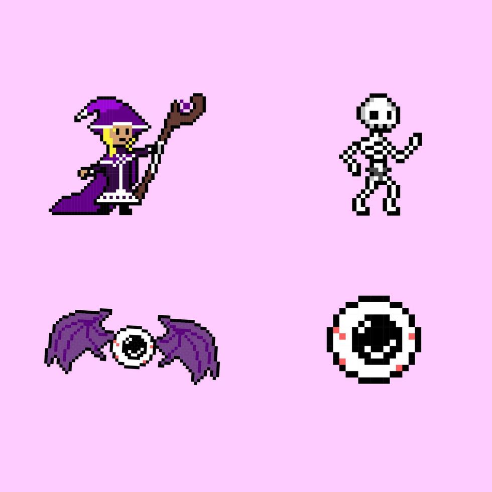 pixel art style, old videogames style, retro style 18 bit set dark mage vector