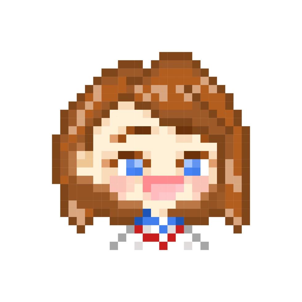 estilo de pixel art, estilo de videojuegos antiguos, estilo retro de 18 bits, emote de chibi high school girl lol para discordia o contracción vector