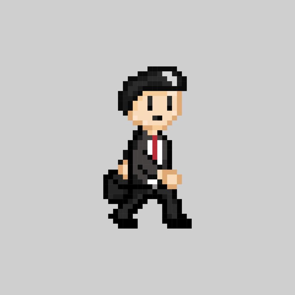 vector pixel art style, old videogames style, retro style 18 bit male bussines man, male office worker, male worker with black hair vector