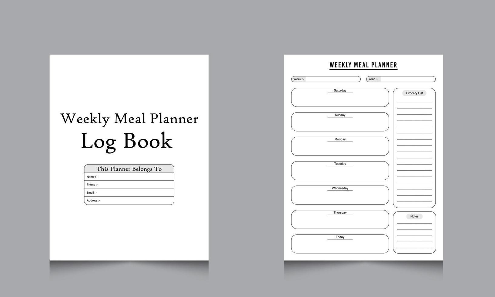 Weekly timesheet log book Business and office employee time management journal template. interior notebook Design vector