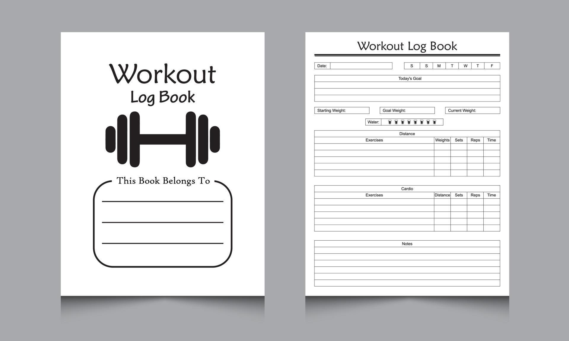Workout log book Gym workout tracker notebook interior journal template