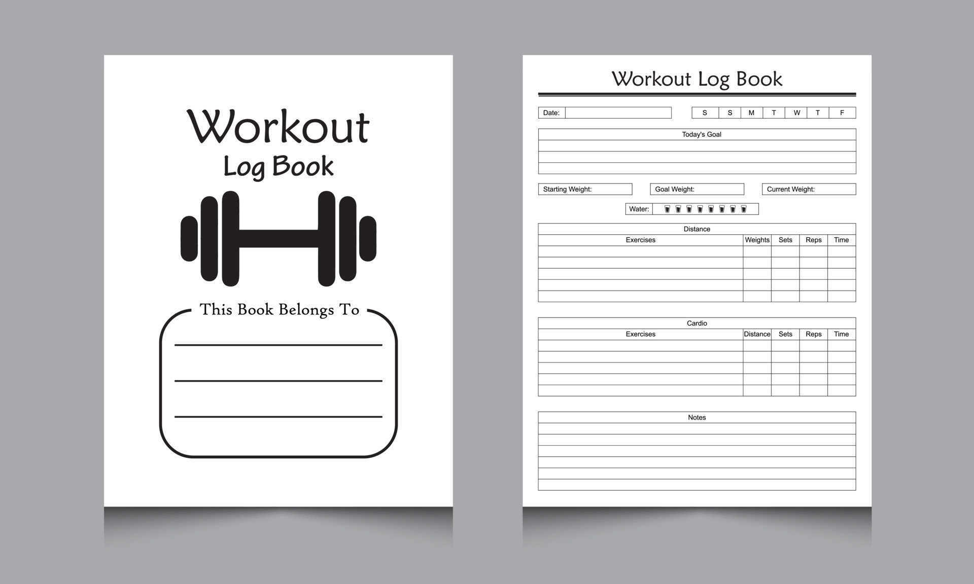 Workout log book Gym workout tracker notebook interior journal