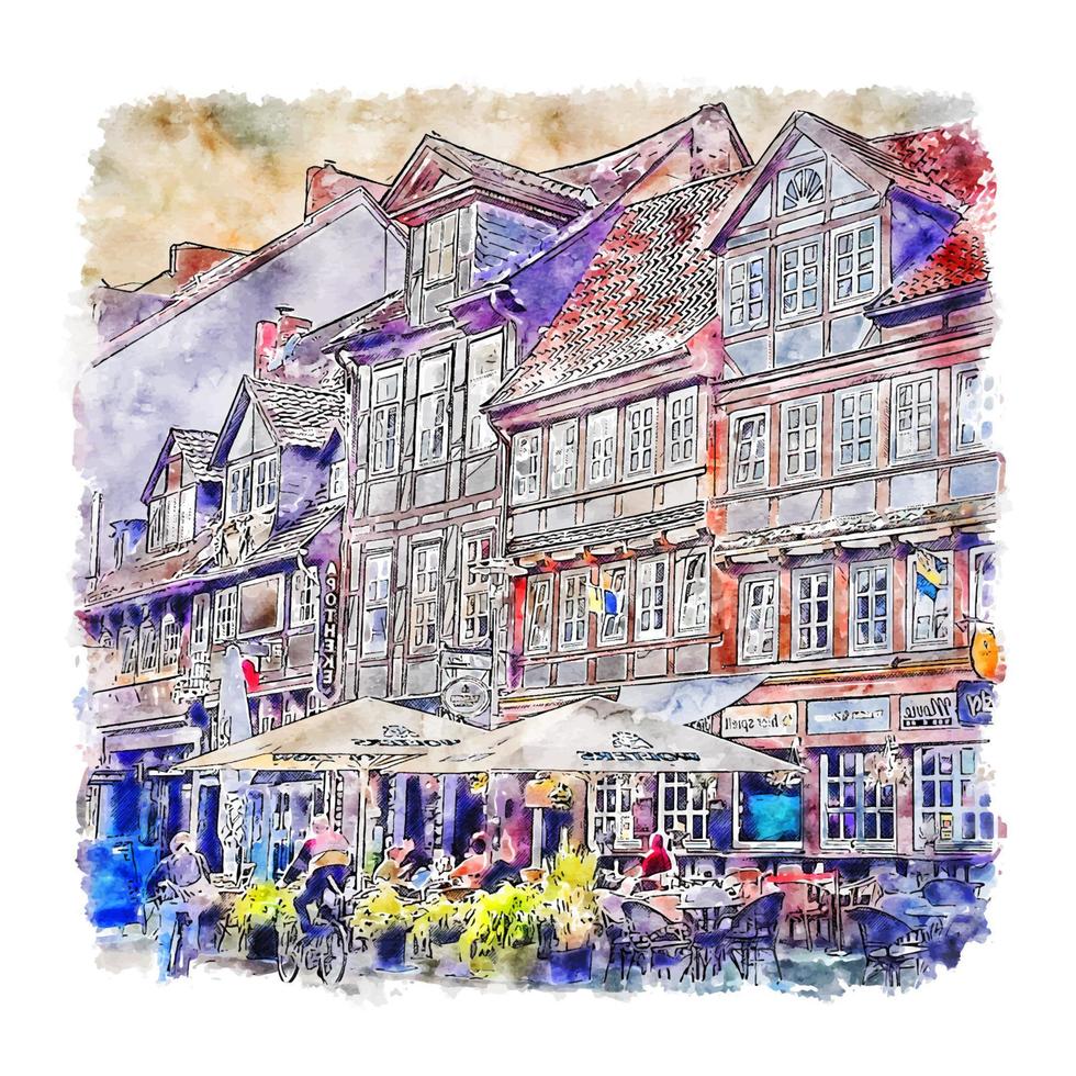 Braunschweig Germany Watercolor sketch hand drawn illustration vector