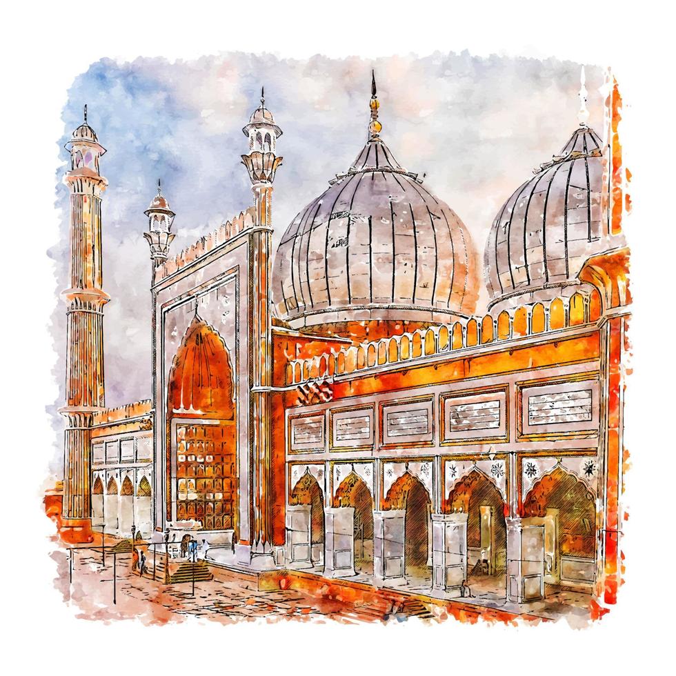 New Delhi India Watercolor sketch hand drawn illustration vector