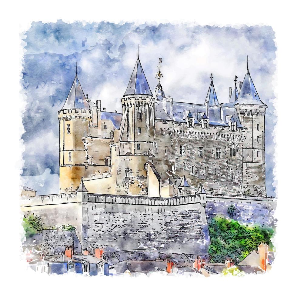Castle Germany Watercolor sketch hand drawn illustration vector