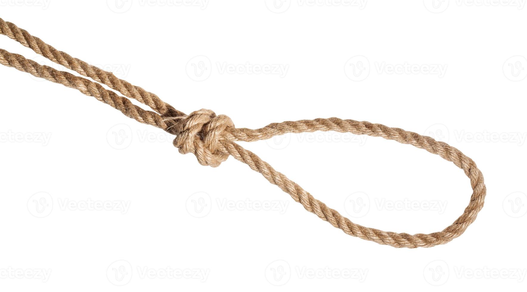 strangle snare knot tied on jute rope isolated photo