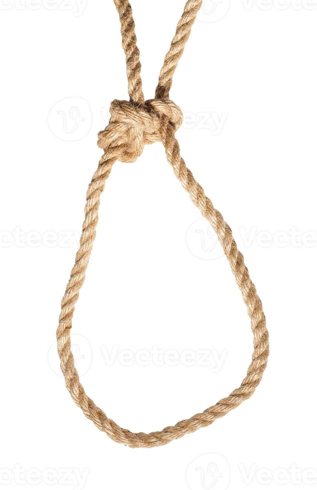 Running bowline knot tied on jute rope isolated photo