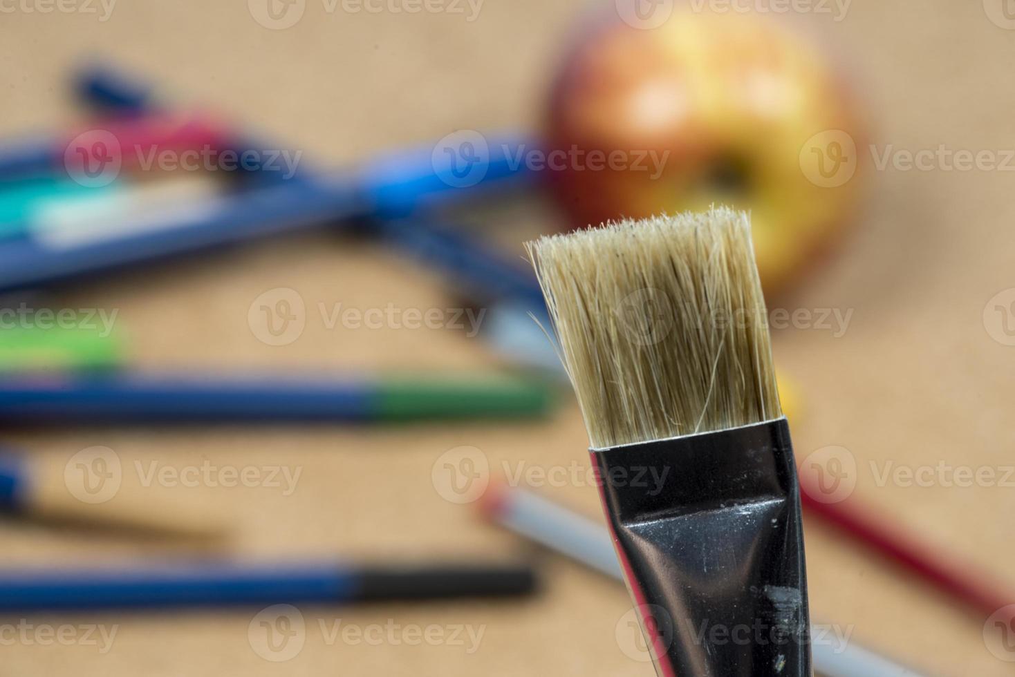 detail of brush bristles with pen tip maker at background. photo