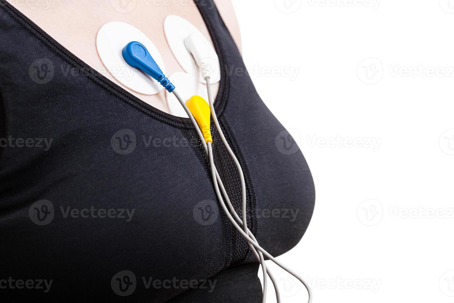 side view of sensors of Holter monitor on chest photo