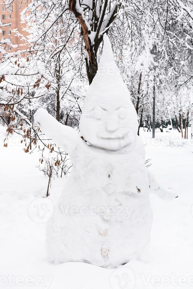 snowman in public urban park in Moscow city photo