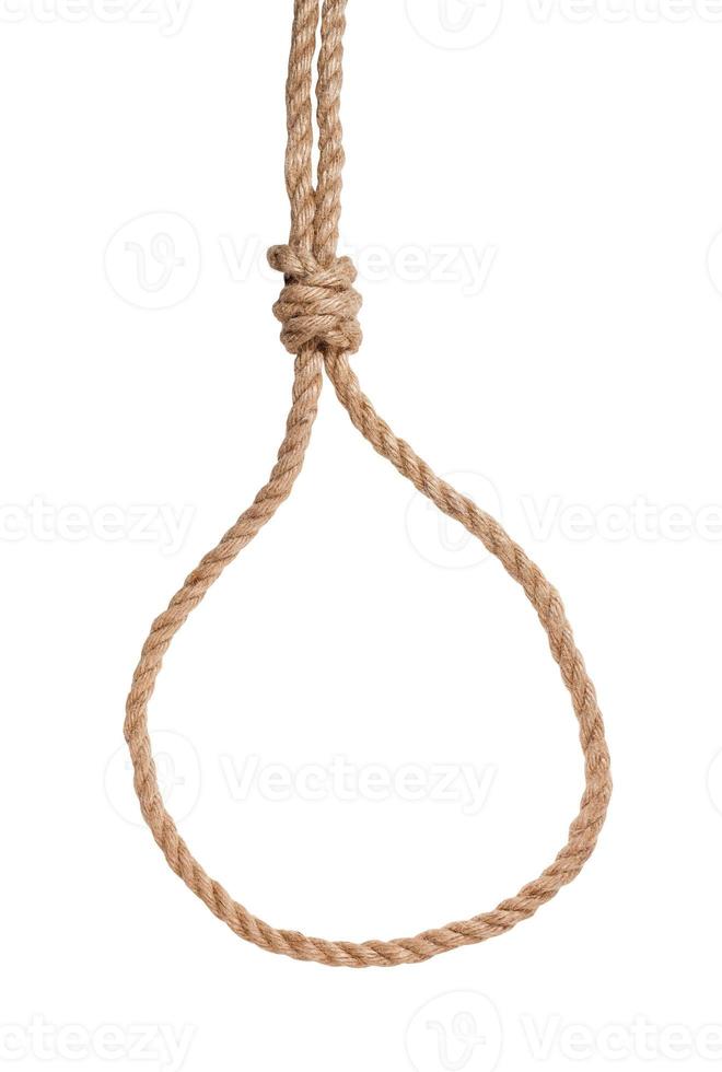 slip noose with scaffold knot tied on jute rope photo