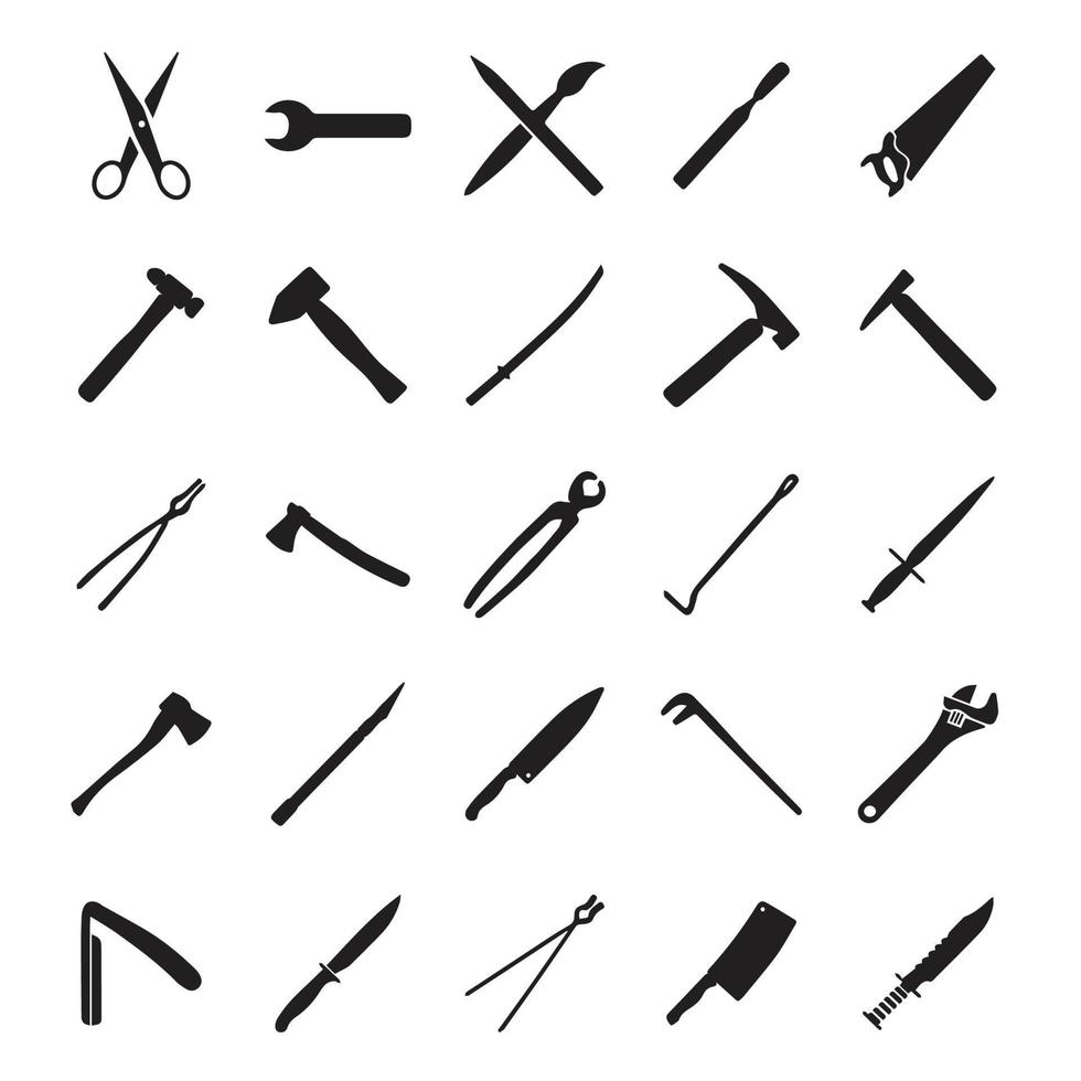 Set of steel tools. Vector illustration