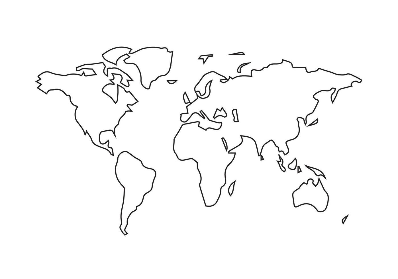 Simple world map line art vector