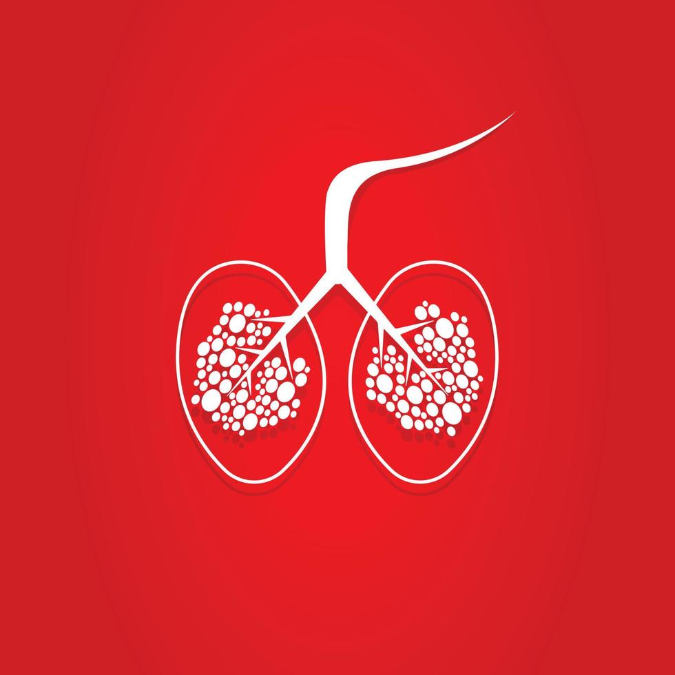 Lungs on a red background. Vector illustration