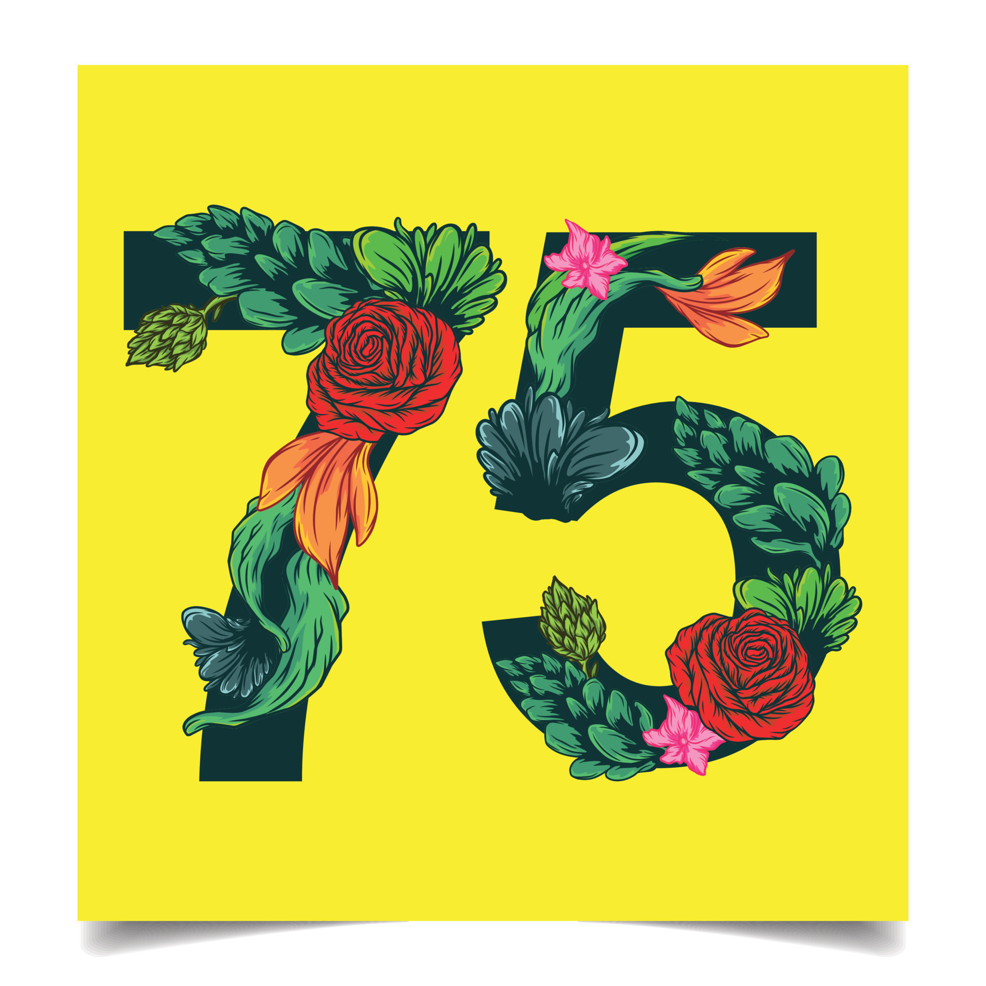 Colorful Floral 75 Number Design Isolated On White Background 11187023