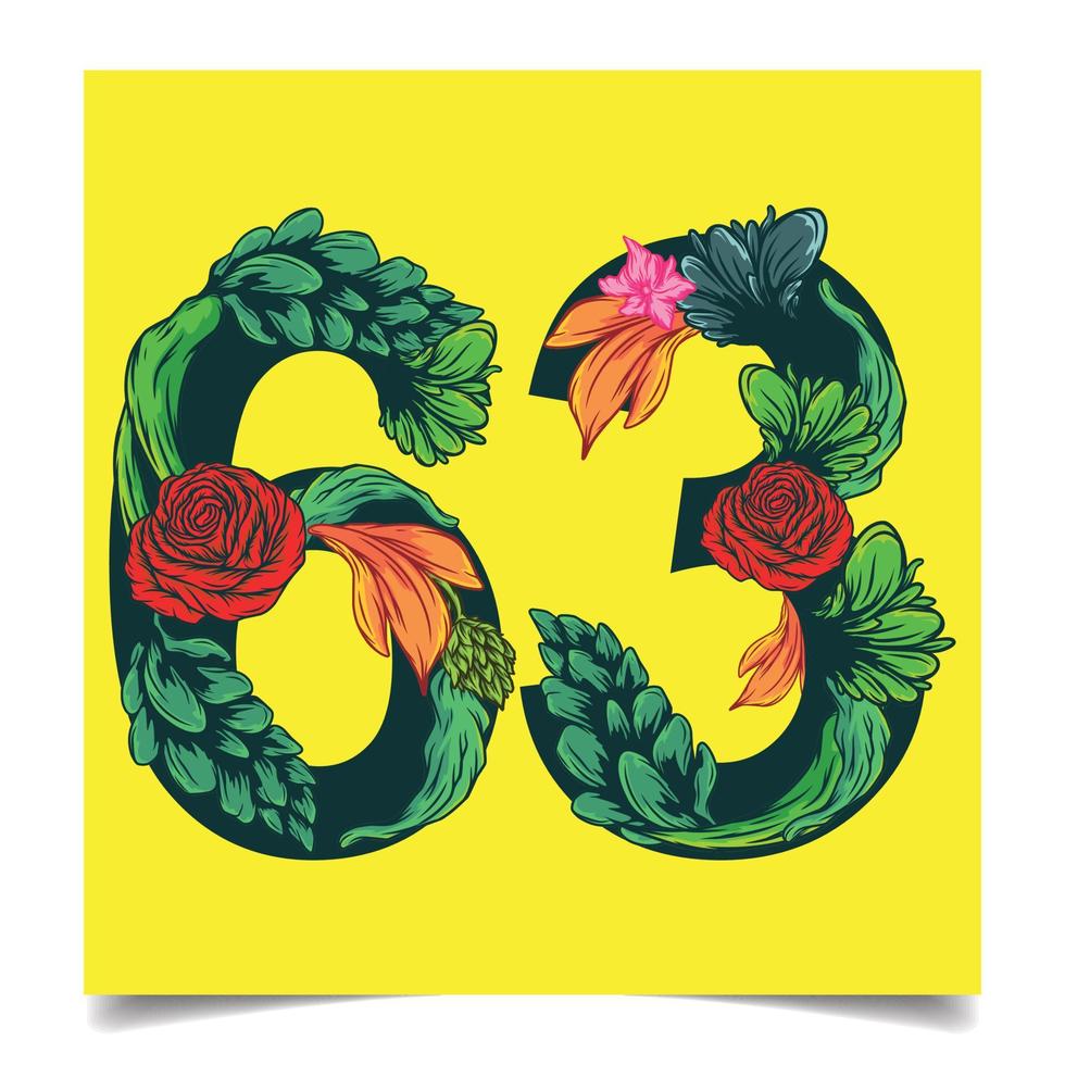 fuente de flor colorida de vector de números para su arte de diseño