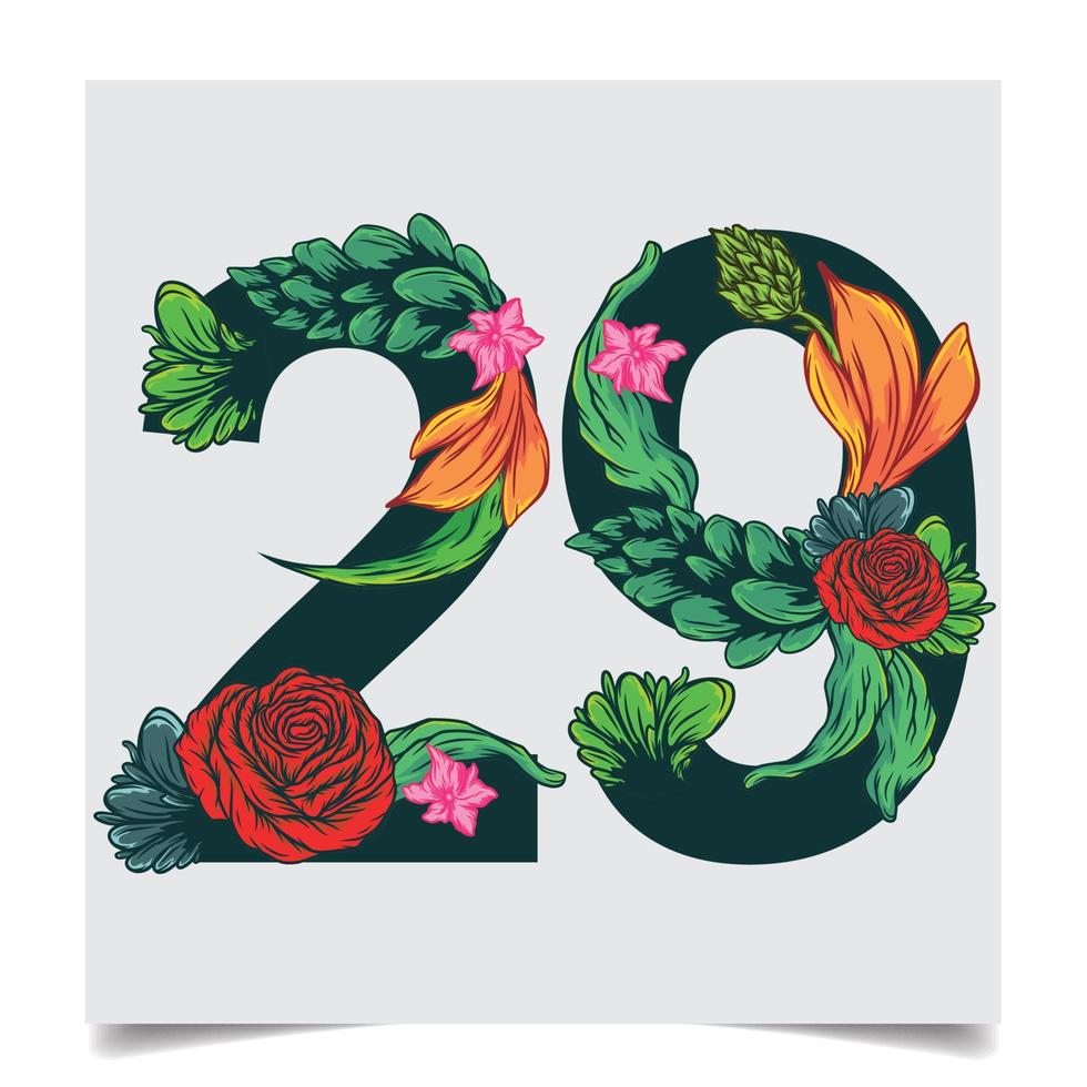 Numbers Vector Colorful Flower Font Stock illustration art