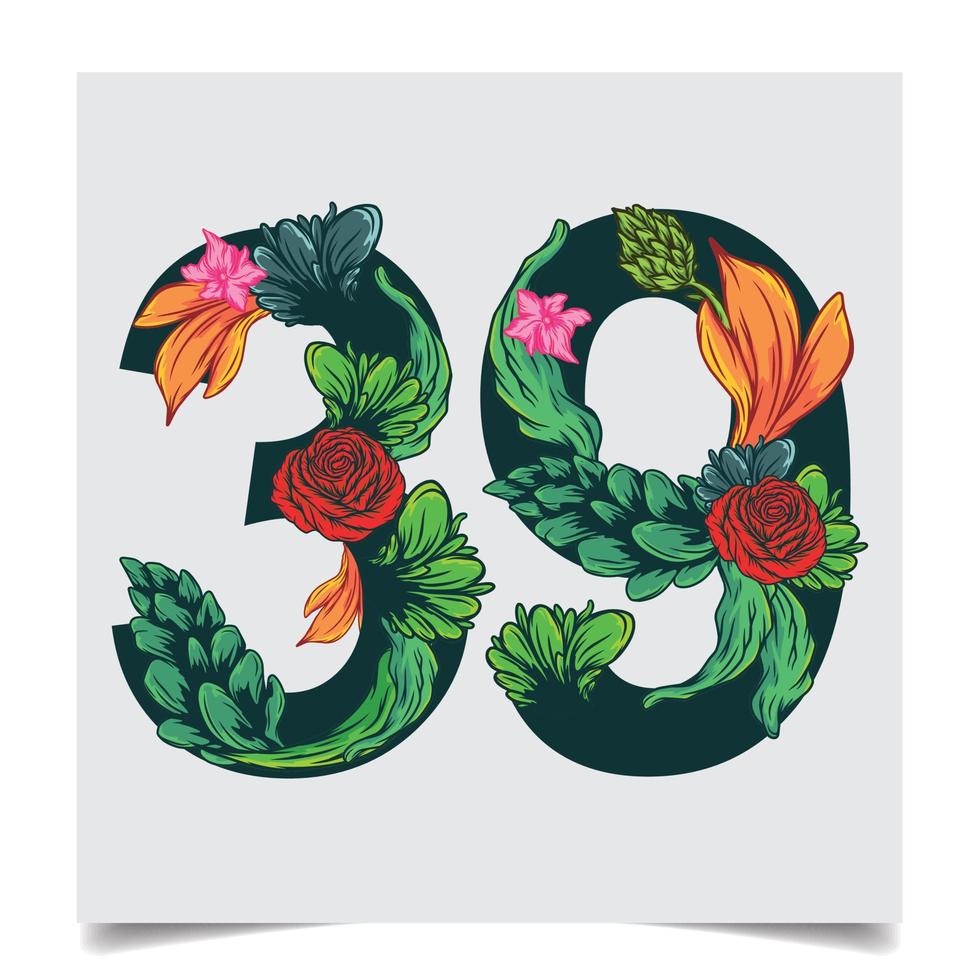 Numbers Vector Colorful Flower Font Stock illustration art